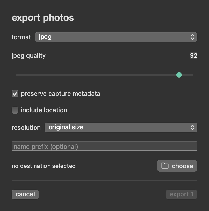 native export settings dialog
